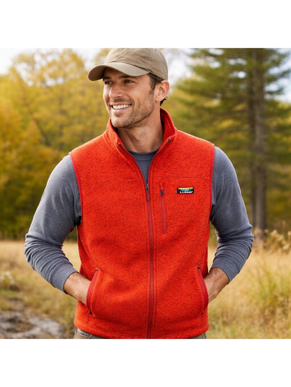 L.L. Bean Orange Fleece Vest M Reg Full Zip Outdoor Polyester
